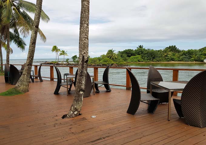 Wooden deck and seating maximises the charm of the river.