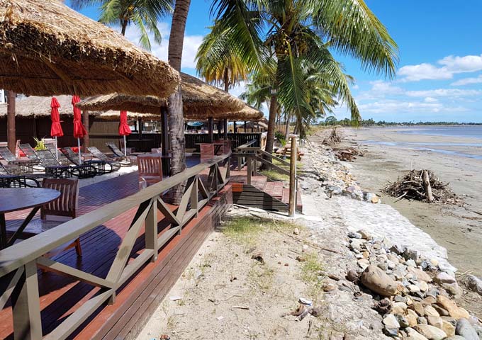 Resort's bar faces an unappealing beach.