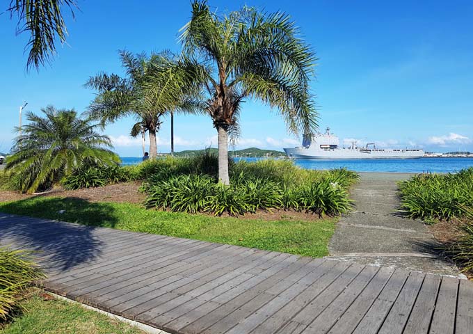 The downtown walking path has views of the naval dockyard and ferry terminal.