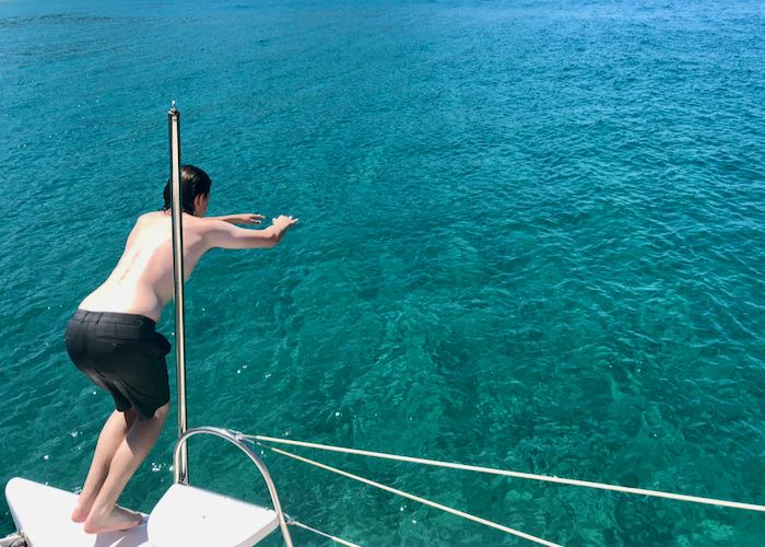 Santorini swimming on boat tour. 