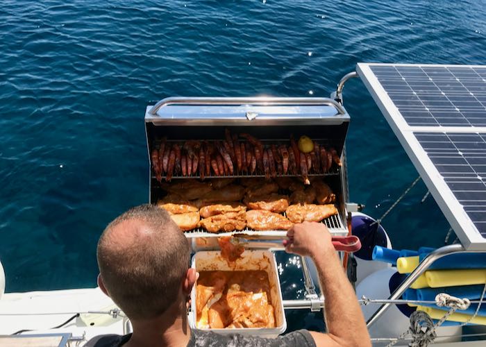 Greek food on Santorini boat tour.