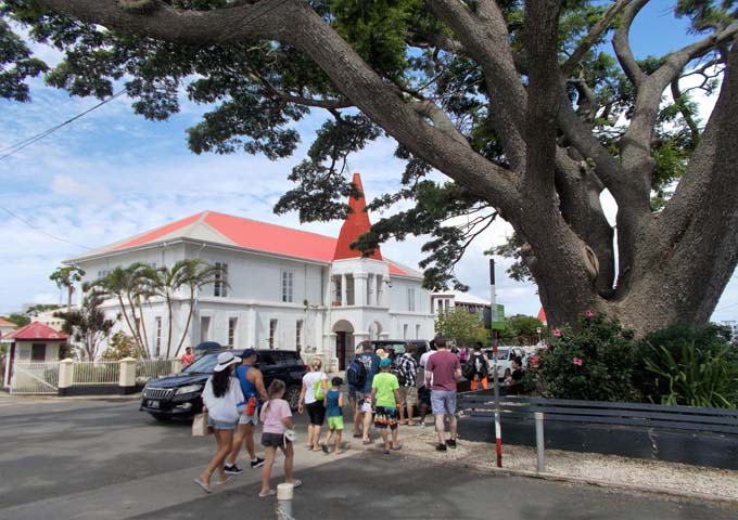 Nuku’alofa features century-old churches and trees.