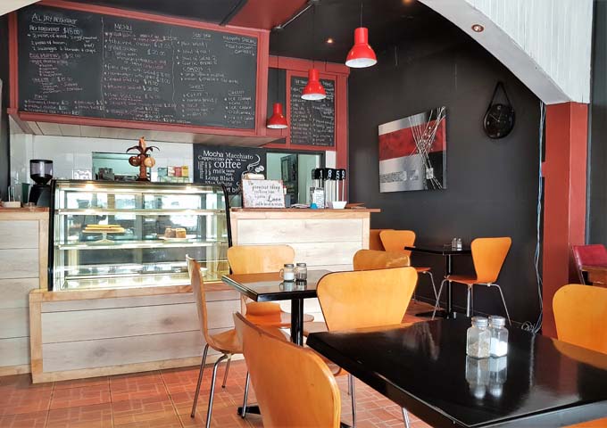 Enjoy Café downtown serves good coffees and meals.