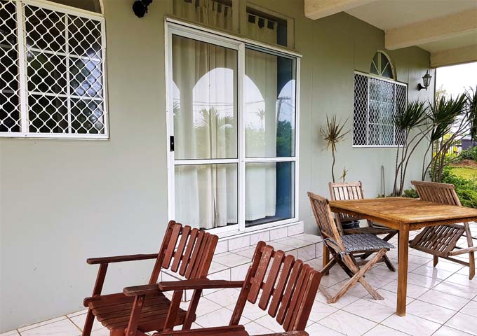 Ground floor apartments have patios by the gardens.