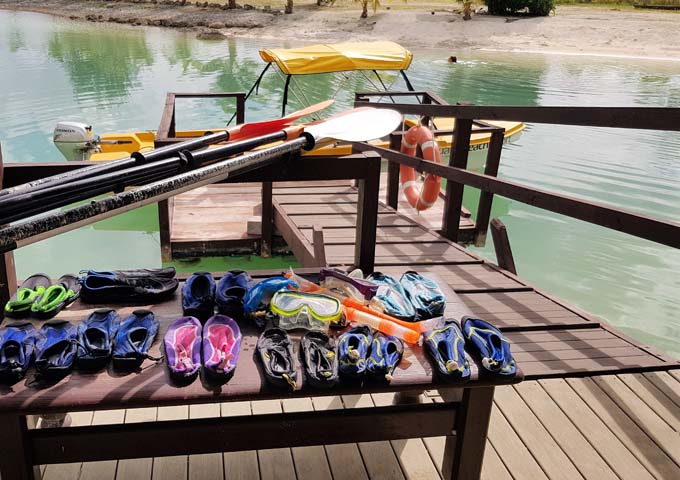 Kayaking and snorkelling gear is free to rent at the resort.