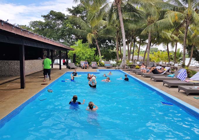 Children keep the pool busy and noisy.