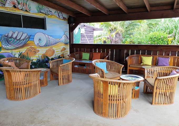 The colourful poolside bar is very popular.