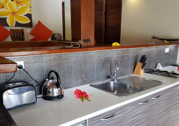 The kitchens in villas and apartments are well-equipped.