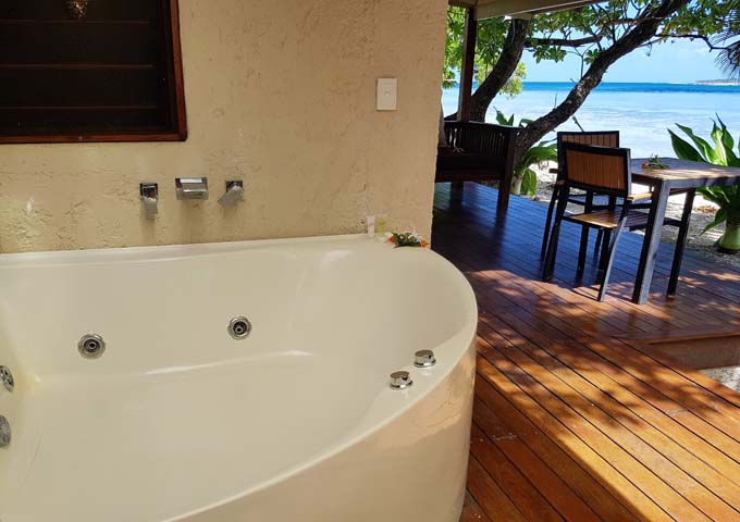 The outdoor spa baths in some villas are good but not private.