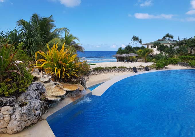 The appealing pool has excellent sea-views.