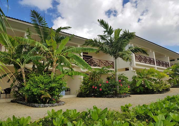 The resort features tropical vegetation and an appealing design.