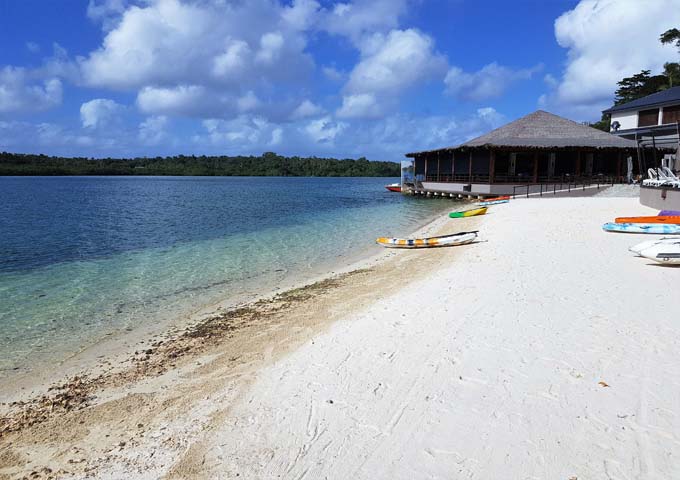 The resort beach is ideal for snorkelling and kayaking.
