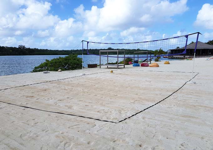 The artificial beach also features a volleyball court.