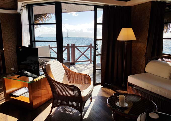 Overwater Bungalows feature drab furniture but fantastic views.