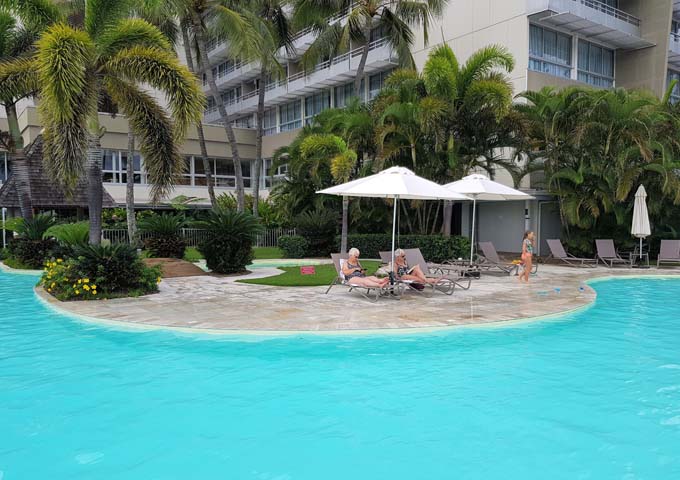 Large lagoon-shaped pool at family-friendly Château Royal Beach Resort & Spa.