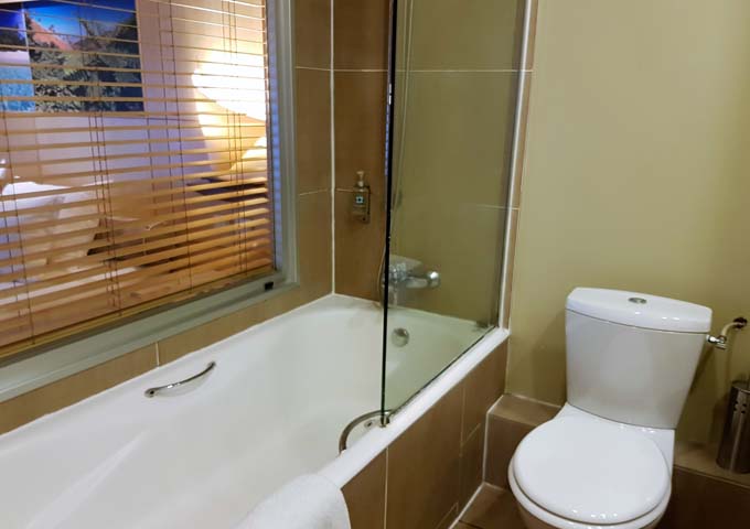 The bathrooms are underwhelming compared to the rooms.