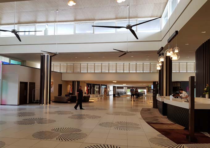 The huge lobby sports a modern decor.