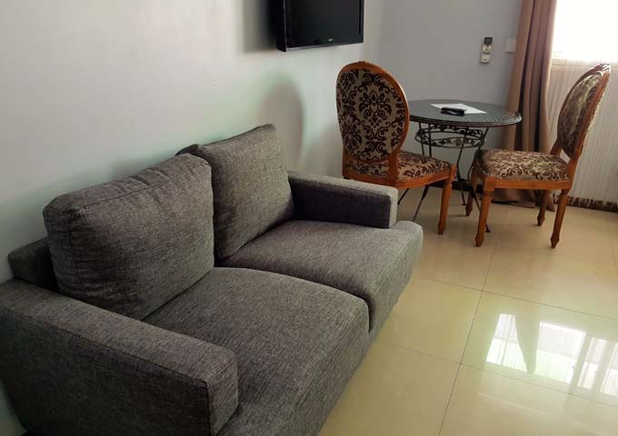 The rooms have interesting lounge furniture.