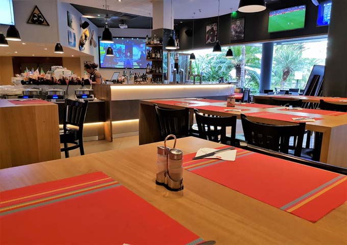 The Sports Bar is popular for buffet breakfasts, tapas and light meals.