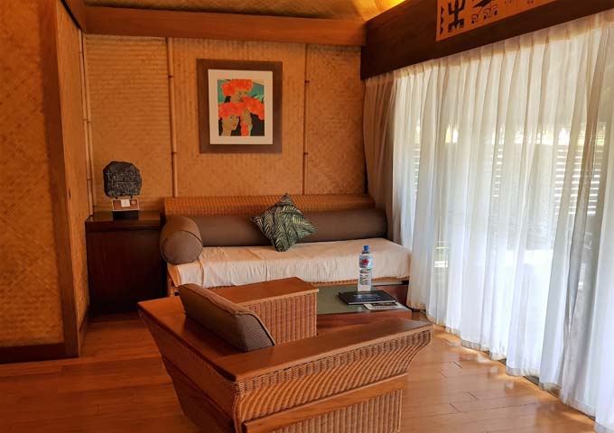 Beachfront Bungalows have a spacious lounge area.
