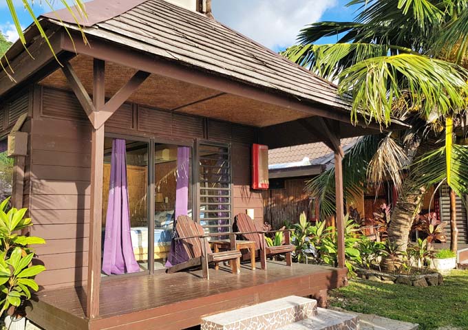 Bay-facing bungalows have a small patio.