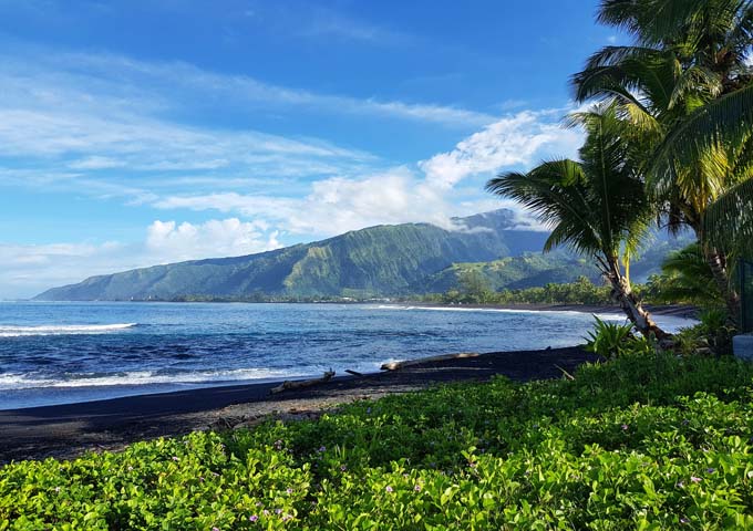 The black-sand beach offers great views.