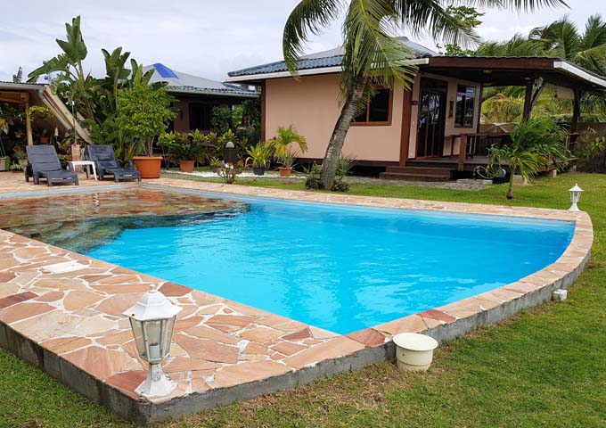 The appealing pool offers great sea views.