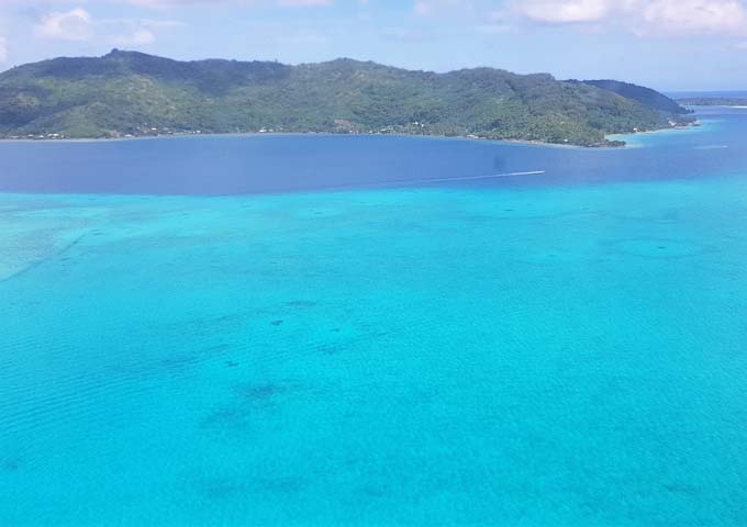 The lagoon around Bora Bora is bright blue.