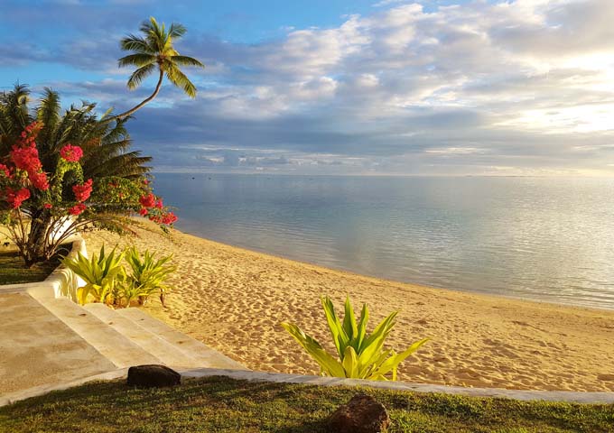 Beautiful sunset on the beach in Tahiti