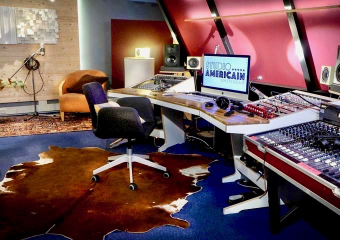 The basement features a professional recording studio.