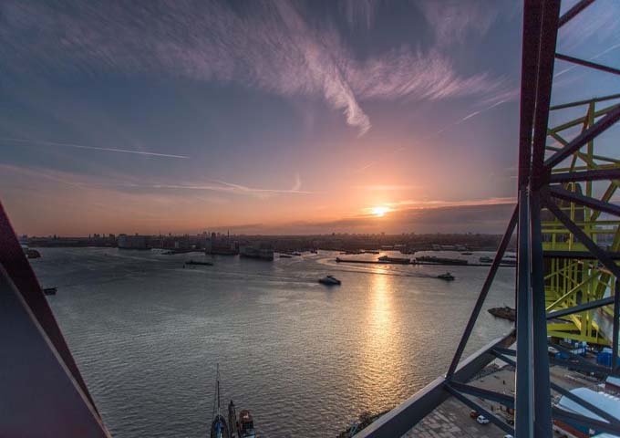The top of the crane offers great sunset views.