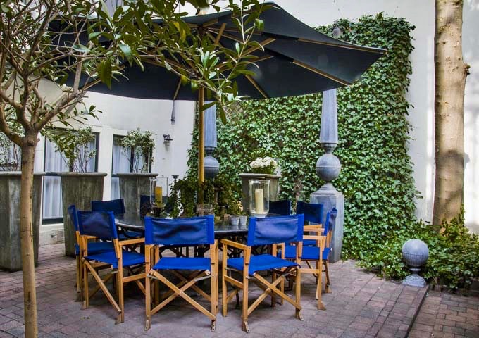 The courtyard patio is a popular place for breakfast on warm days.