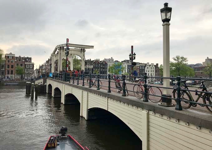 The historic Magere Brug connects East Amsterdam to the canal ring.