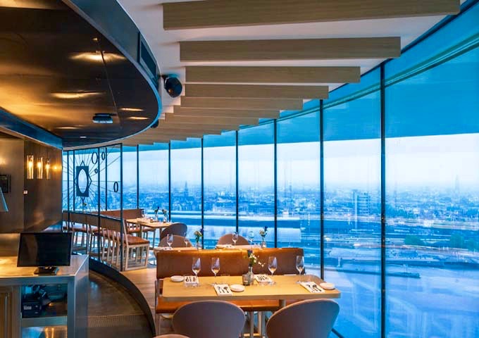 The Moon restaurant on the 19th floor serves modern Dutch cuisine.