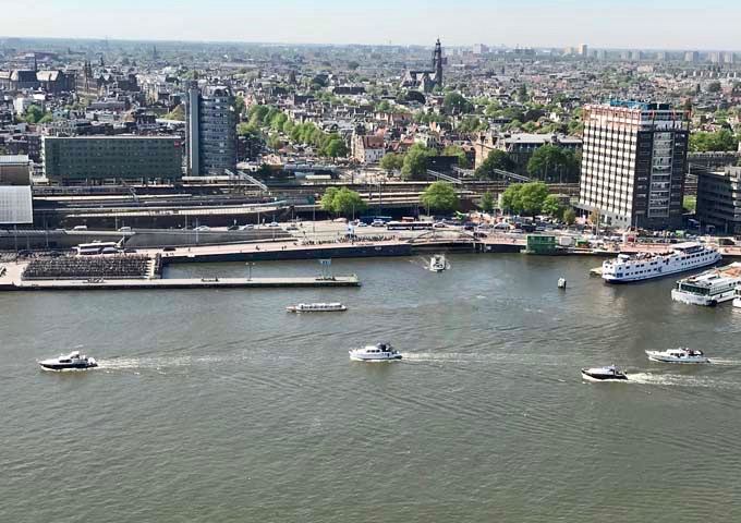 The hotel's rooftop offers great views of Centraal Station and the Medieval Center.