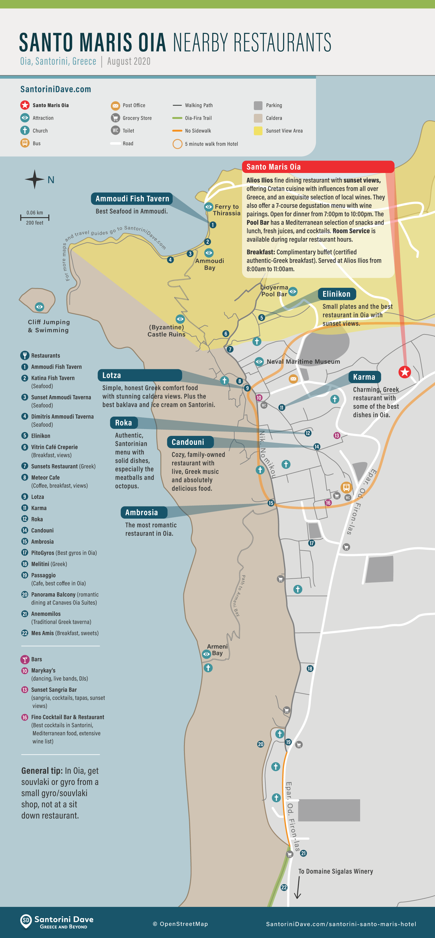 Map showing the best restaurants near Santo Maris Hotel in Santorini