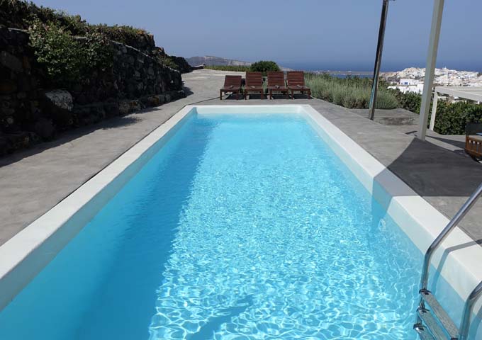 The pools offers beautiful caldera views stretching to Oia.