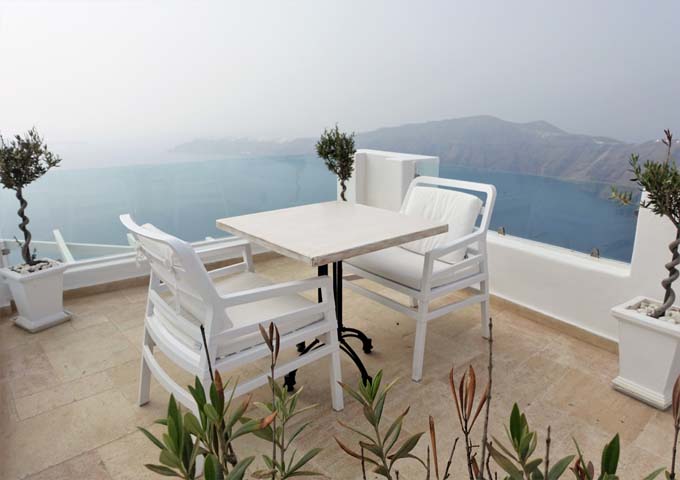 The dining terrace offers the best views of the caldera in the hotel.