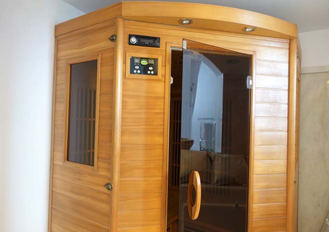 The second living room leads to an indoor sauna.