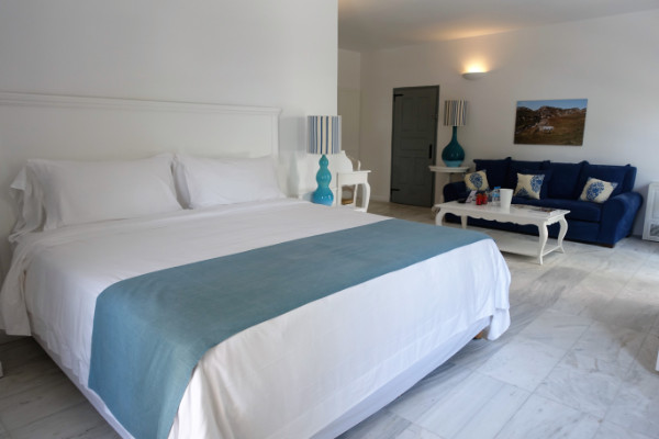 The open-layout Dorian Suites have king beds and a living area.