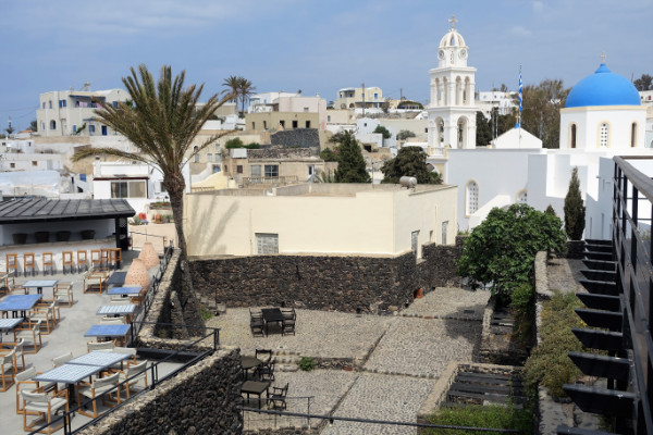 Some suites overlook the village, church, and Alati's terrace.