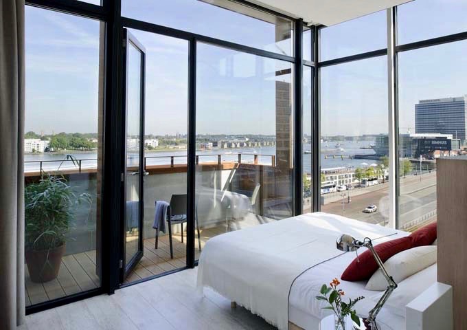 The Penthouse features a river-facing terrace, and a corner location.