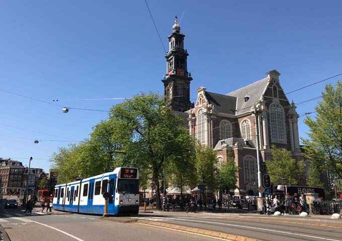 Westermarkt tram stop is close to Westerkerk and Anne Frank House.