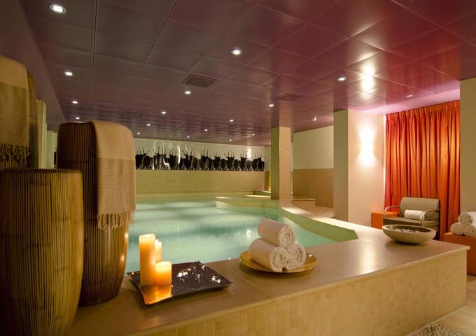 The indoor pool is attached to the spa.