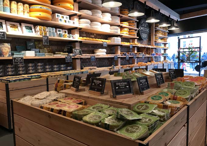 Old Amsterdam Cheese Store is famous for its selection of Dutch cheeses.