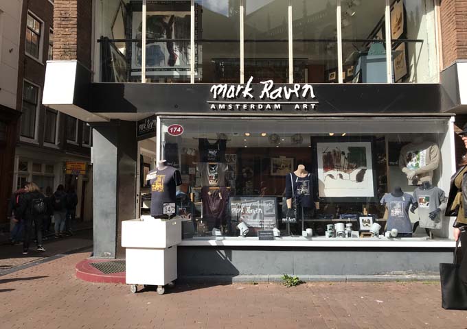 Mark Raven sells memorabilia highlighting Amsterdam.