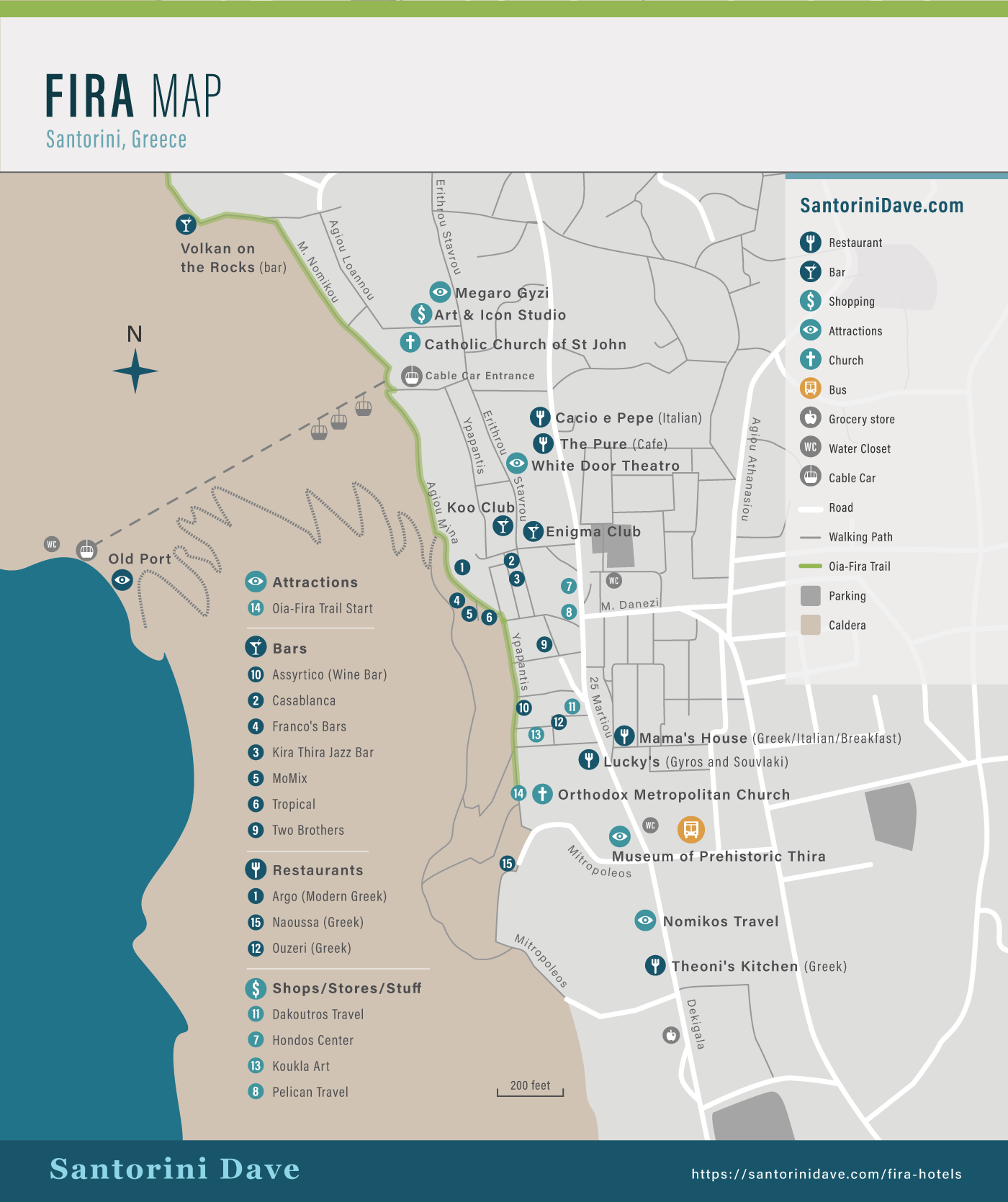 Map Of Fira Santorini Hotels Bars Restaurants Views