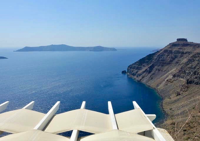 One can see Thirassia Island, Skaros Rock, and tip of Oia from the hotel.