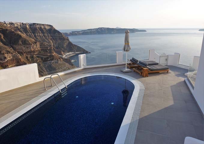The villa's private, heated pool offers great caldera views.