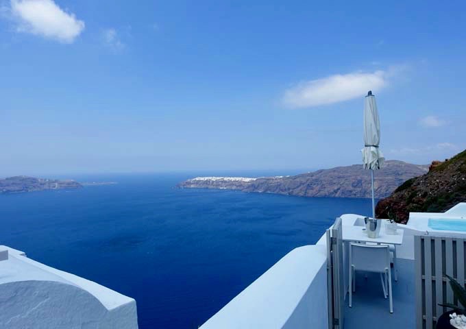 The Superior Suite's terrace offers caldera views all the way to Oia.